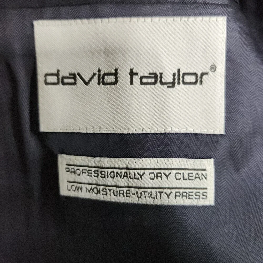 David Taylor 1963 Navy Stripe Suit Coat Mens 44 Short 55% Polyester 45% Wool